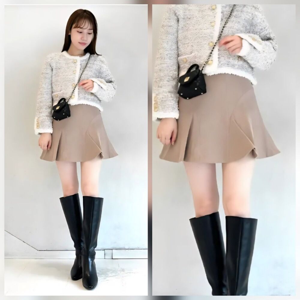 SNIDEL Moja High-waist Flared Mini Skort Beige Vertical Seam NEW *flaw* Womens 0